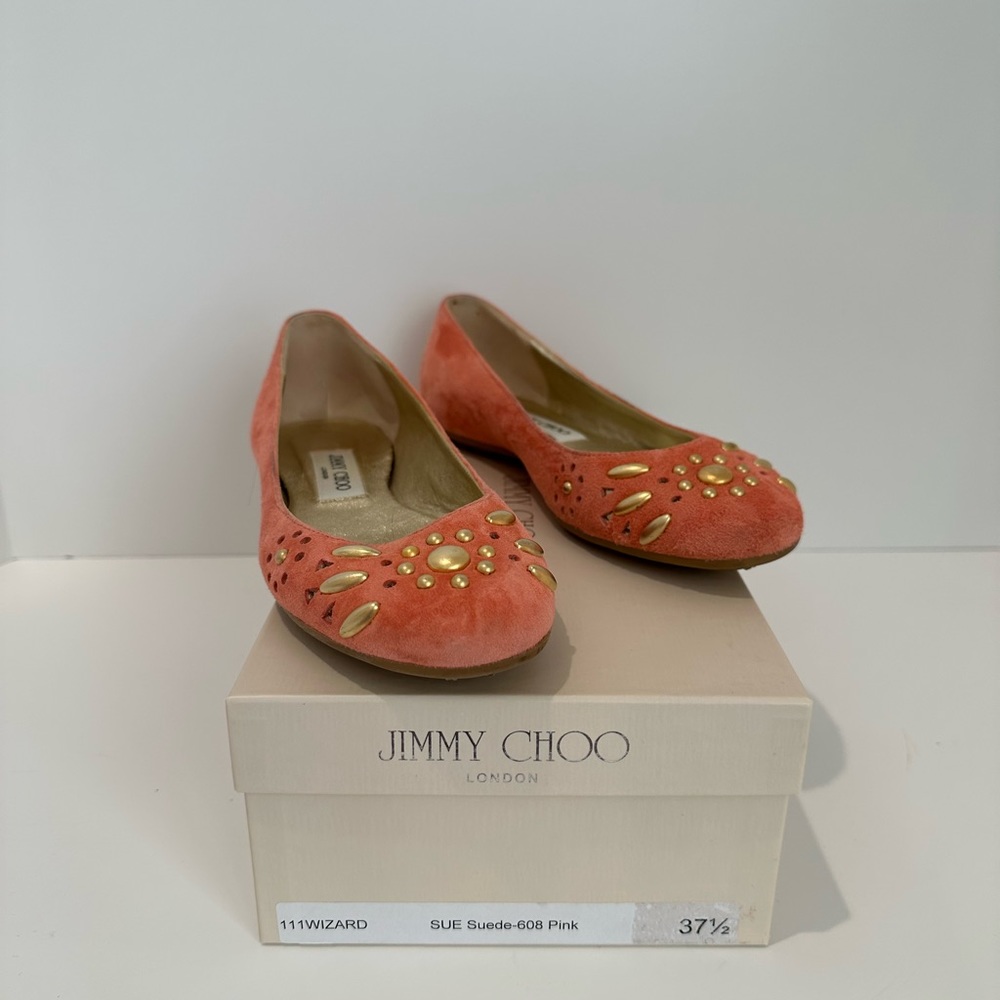 Jimmy Choo Wizard flat in suede pink. Size 37.5.